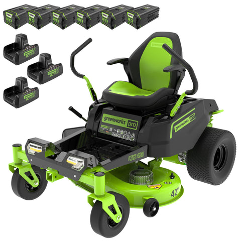 Greenworks PRO 80V 42” Electric Zero Turn Lawn Mower, Includes (6) 5.0Ah Batteries and (3) Dual Port Turbo Chargers